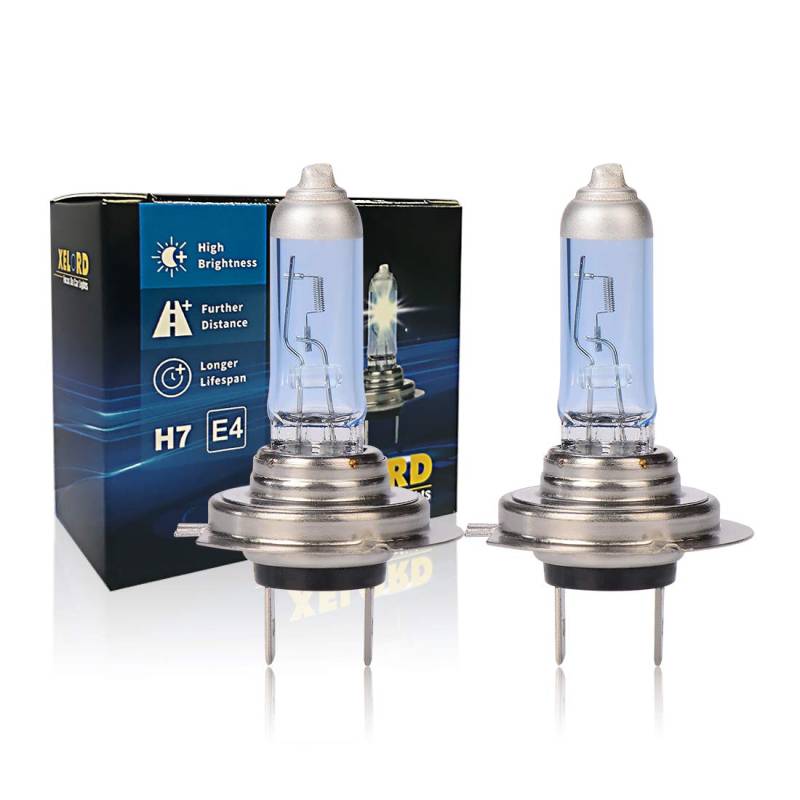 XELORD H7 Halogen Lampe Auto 55W 12V Halogen-Scheinwerferlampe Glühbirne H7 Abblendlicht, E - Prüfzeichen, 2 Stück … von XELORD