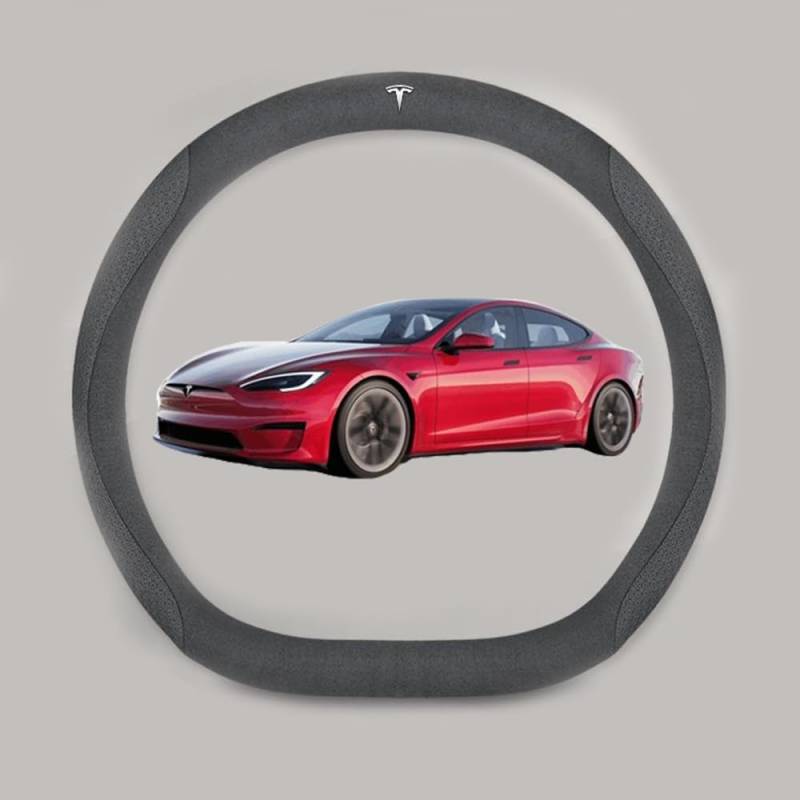 Auto Lenkradbezug für Tesla Model 3 Highland 2024 Leder Wildleder Autozubehör Alle Jahreszeiten Ultradünn rutschfest,SuedeBlack von XENITE