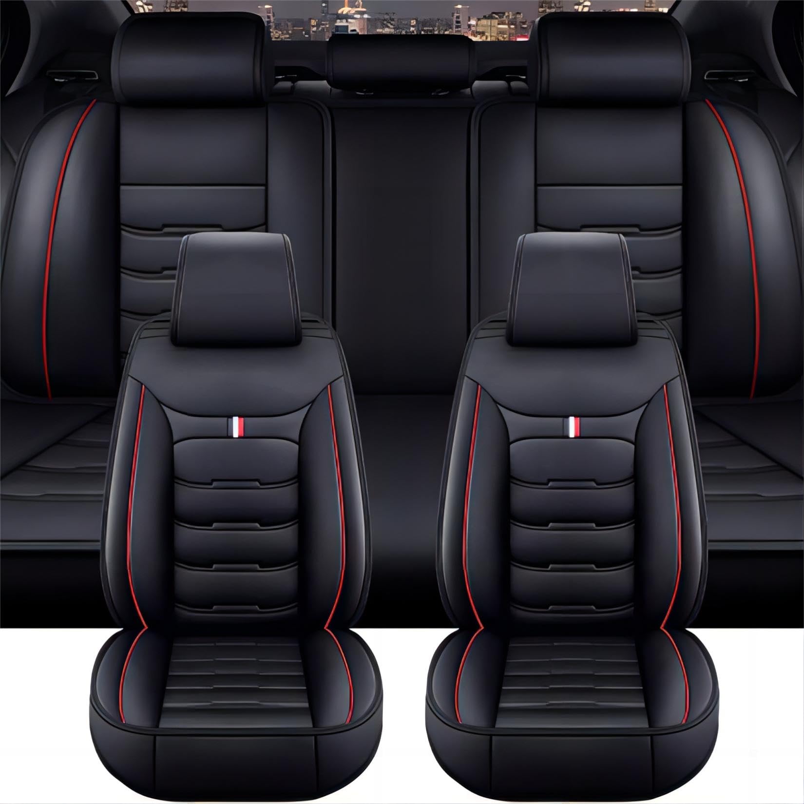 XENITE Autositzbezüge für Ford C-Max 2010-2015 2016 2017 2018 2019, Custom Car Seat Cover Sets Full Set Sitzbezüge Sitzbezug Auto Zubehör Innenraum,BlackRed von XENITE