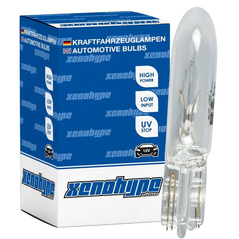 XENOHYPE 10x Premium Glassockellampe T5 W2x4.6d 12V 1,2 Watt W1,2W von XENOHYPE