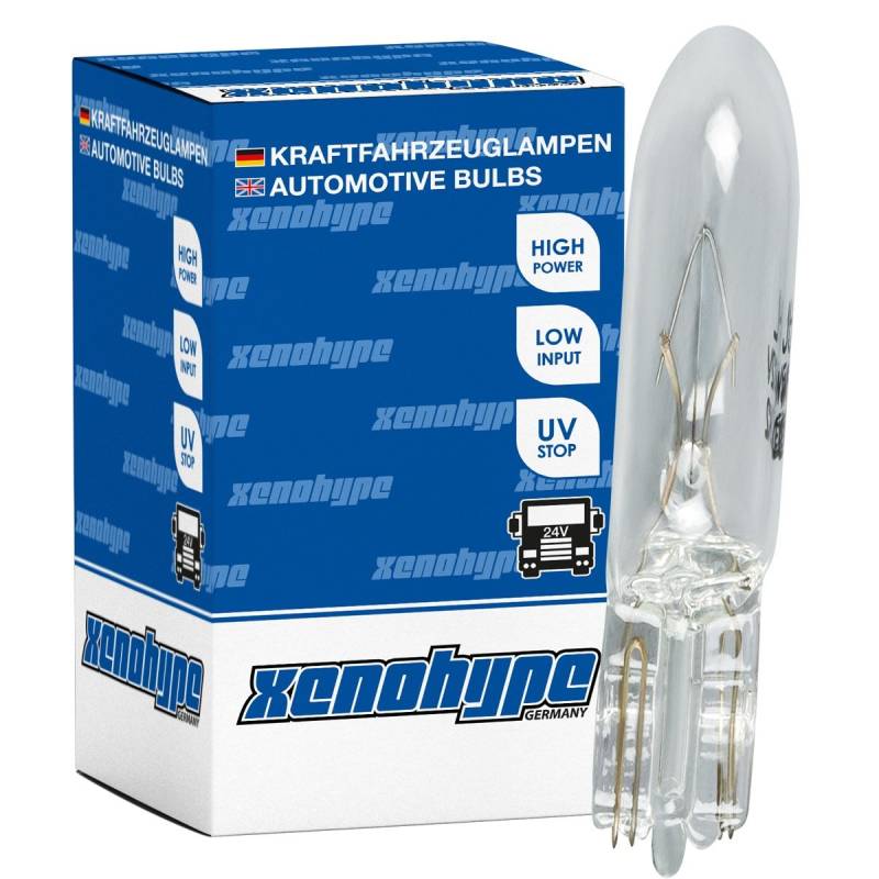 XENOHYPE 10x Premium Glassockellampe T5 W2x4.6d 24V 1,2 Watt W1,2W von XENOHYPE