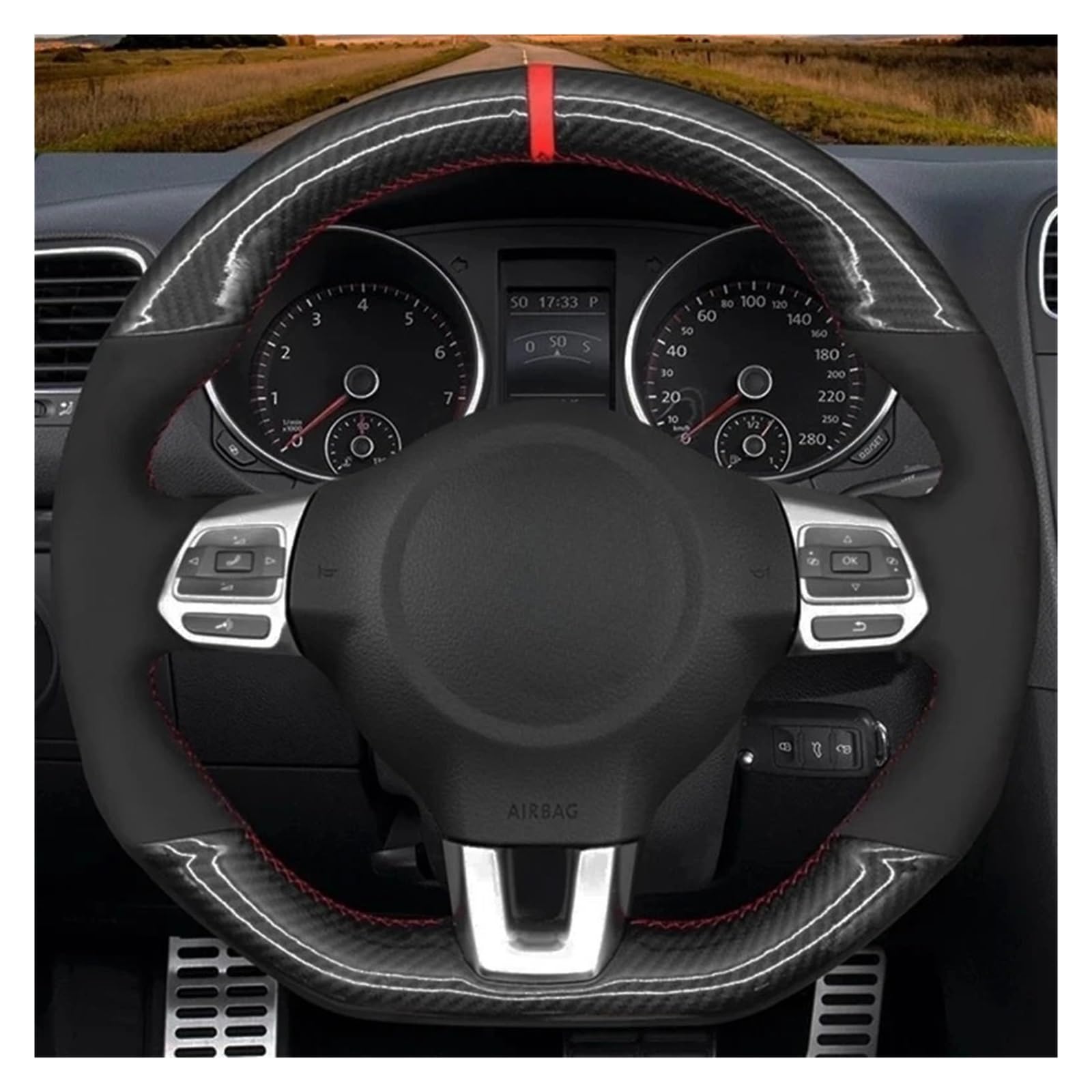 Auto Lenkradbezug Für Vw Für Golf 6 Für GTI MK6 Für GTI Für Scirocco R Für Passat CC Für R-Linie 2010 Auto Lenkrad Abdeckung Schwarz Wildleder Auto Lenkradabdeckung(Style 7) von XEXJHQQ
