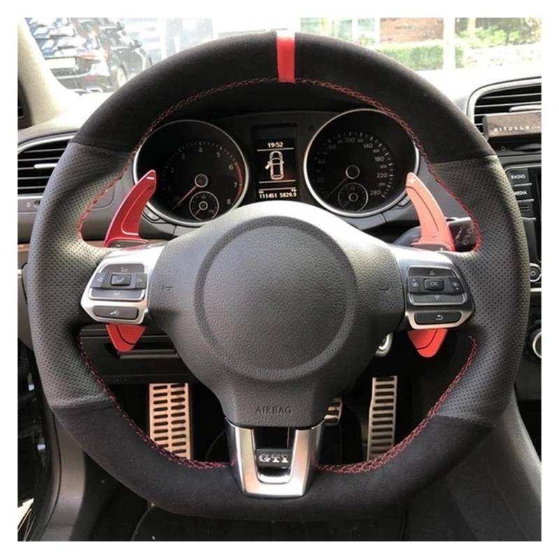 Auto Lenkradbezug Für Vw Für Golf 6 Für GTI MK6 Für GTI Für Scirocco R Für Passat CC Für R-Linie 2010 Auto Lenkrad Abdeckung Schwarz Wildleder Auto Lenkradabdeckung(Style 8) von XEXJHQQ