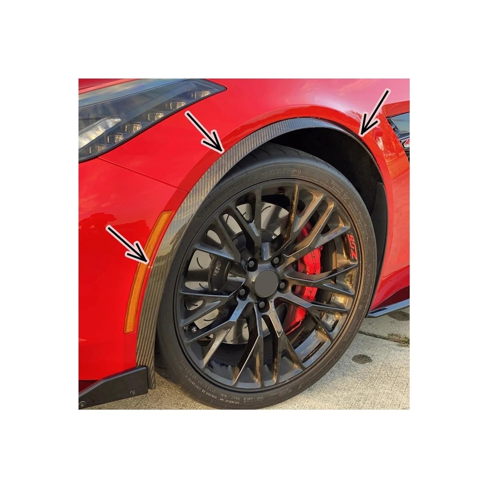 2-teilige Auto-Vorderrad-Augenbraue, kompatibel mit Chevrolet Corvette C7 2014–2019, alle Modelle, glänzend schwarz, Carbon-Optik, Kotflügel-Zubehör(Carbon Fiber Look) von XFSBHMKH