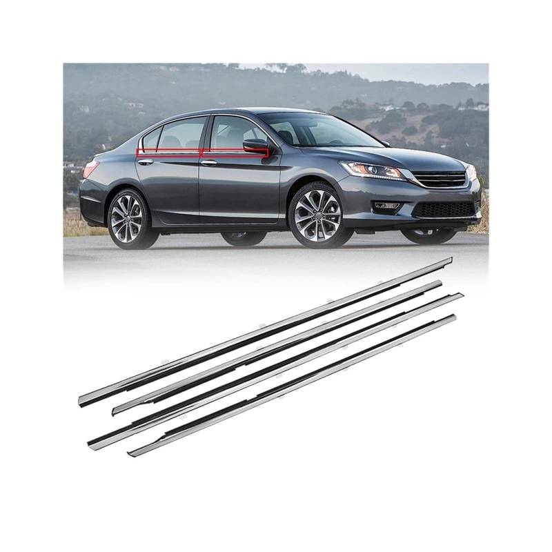 4-teiliges Autofenster-/Tür-Gurt-Dichtungsprofil, kompatibel mit Honda Accord 2008–2012, Dichtungsleisten, Regenabweiser, Chrom, Außenabweiser, Zubehör von XFSBHMKH