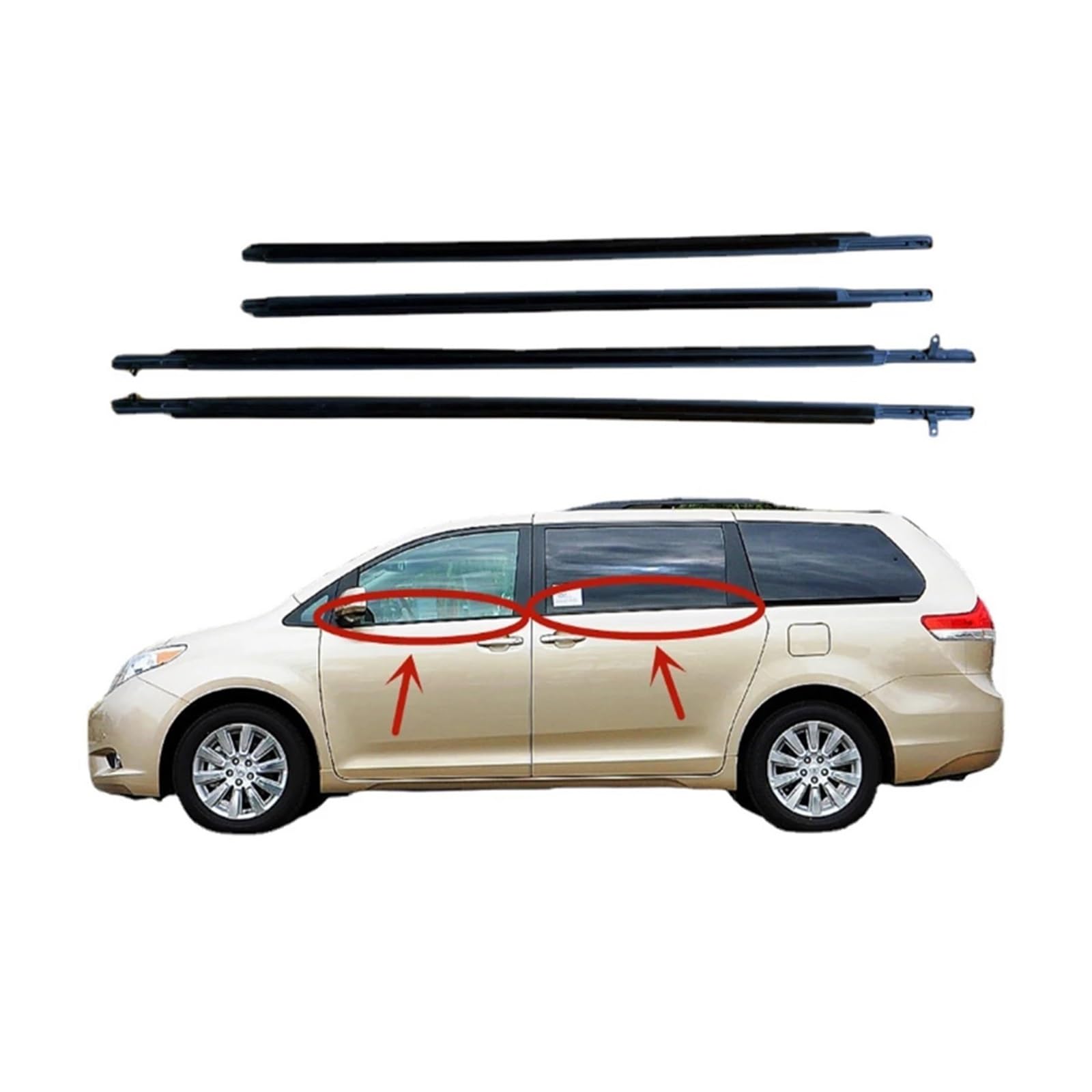 4-teiliges Autofenster-Zierleisten-Dichtungsstreifen, kompatibel mit Toyota Sienna 2003–2009/2010–2020, Außen-Autozubehör(2003-2009) von XFSBHMKH