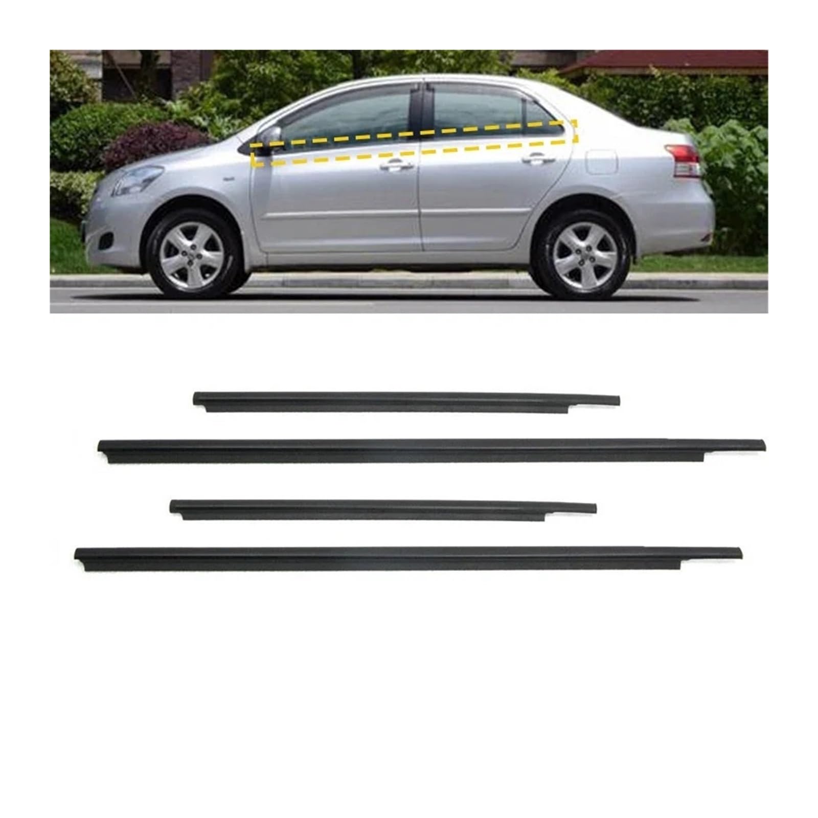 4-teiliges Fenster-Dichtungsprofil, kompatibel mit Toyota Vios, Seitentür-Formteil, Gummidichtungsbänder for 2002–2007/2008–2013/2014–2018, Dichtungen(2002-2007) von XFSBHMKH