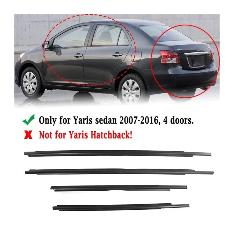 4-teiliges Fenster-Dichtungsprofil, kompatibel mit Toyota Yaris 2007–2016 (4 Türen), Gummidichtungsstreifen for die vordere und hintere Seitenscheibe(07-16) von XFSBHMKH