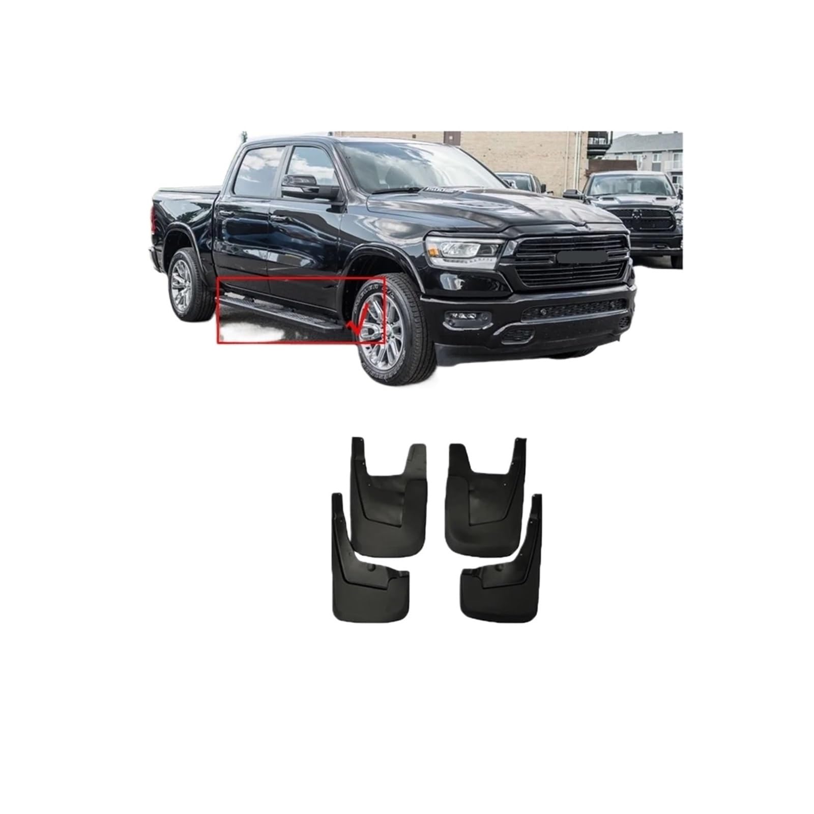 4x Auto-Kotflügel kompatibel for Dodge Ram Pickup 1500 2023 2022 2021 2020 Vorder- und Hinterräder Schmutzfänger Spritzschutz Rad Schmutzfänger Kotflügel(With pedal) von XFSBHMKH