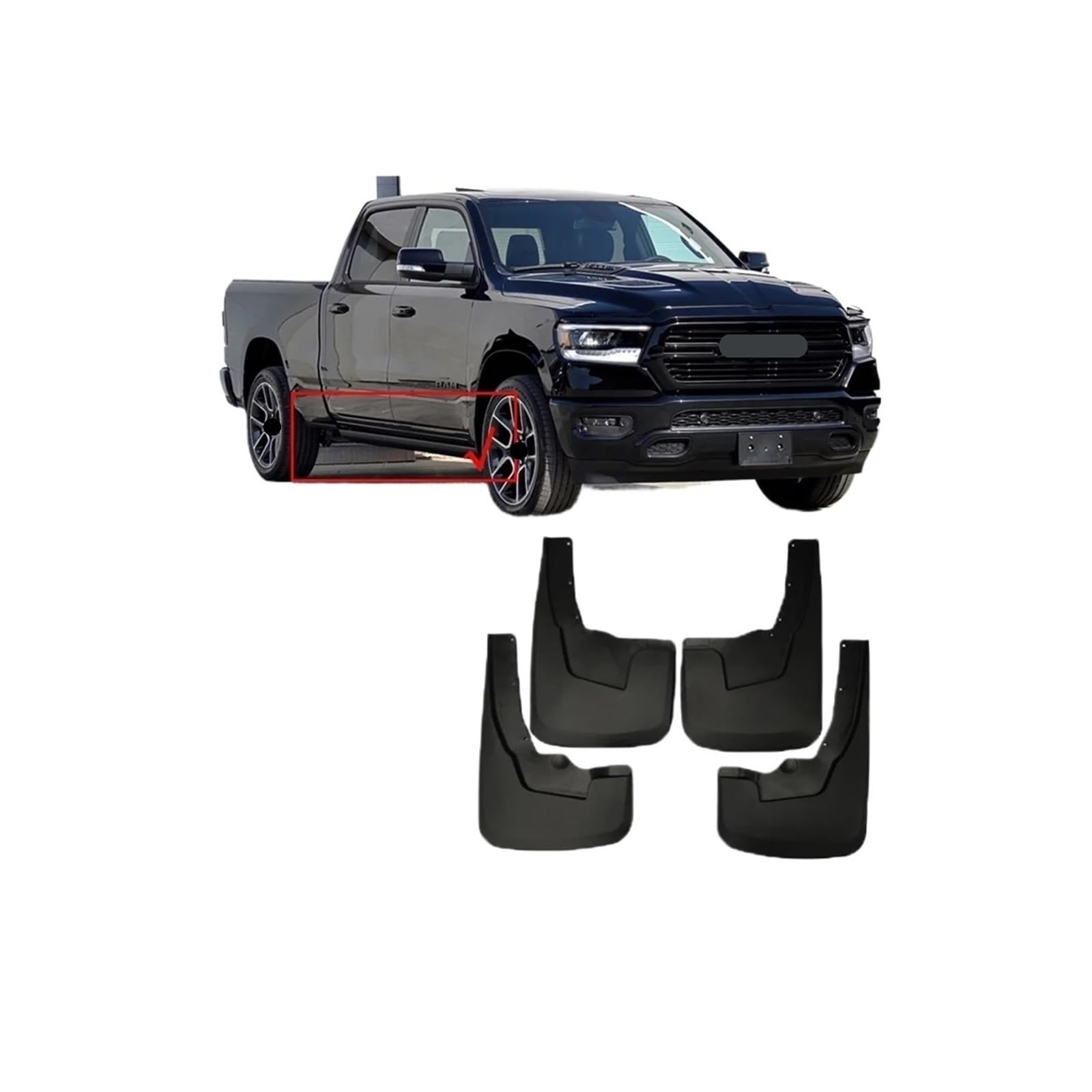 4x Auto-Kotflügel kompatibel for Dodge Ram Pickup 1500 2023 2022 2021 2020 Vorder- und Hinterräder Schmutzfänger Spritzschutz Rad Schmutzfänger Kotflügel(Without pedal) von XFSBHMKH