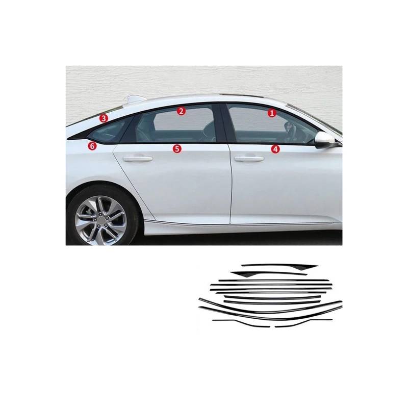 Kompatibel for Honda Accord 2018 2019 2020 2021 2022 Edelstahl schwarz Außenfensterleiste Seitenschwellerverkleidung 12-teilig(All Windows 12PCS) von XFSBHMKH