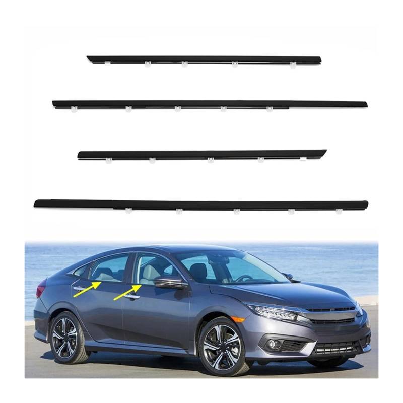 Kompatibel for Honda Civic 2006–2019 Autofenster-Dichtungsstreifen, silberfarben, Seitentür-Glasfenster-Dichtungsstreifen, Dichtungsstreifen, Formverkleidung, Gummi(2012-2015) von XFSBHMKH