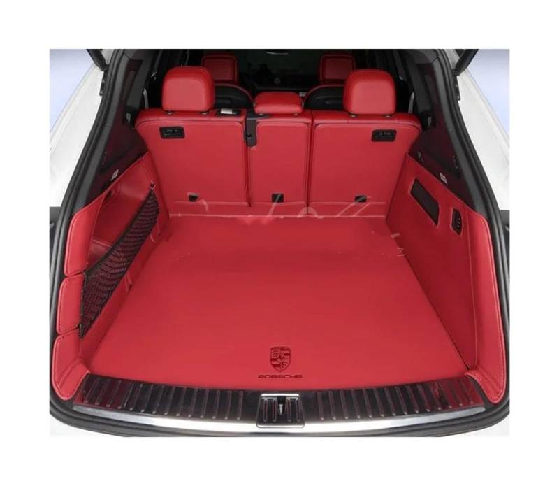 Car Trunk Liner Auto Hinten Stamm Matten Fit Für Porsche Cayenne E3 9YA/9YB 2019~2026 Leder Lagerung Pads Fracht Kofferraumwanne(Red Full Set) von XFYESL