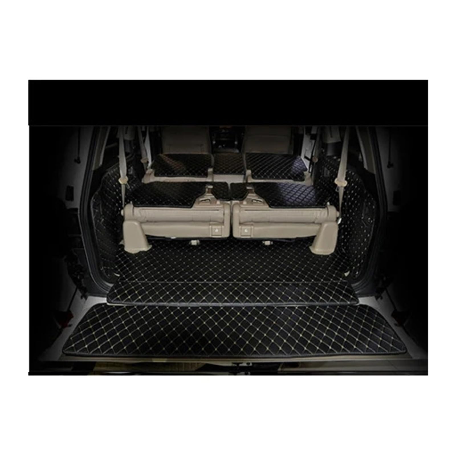 Car Trunk Liner Komplettes Set Kofferraummatten passend für Lexus LX 570 7 Sitze 2020–2007, wasserdichte Kofferraumteppiche, Cargo-Liner-Matten Kofferraumwanne(Black Beige) von XFYESL
