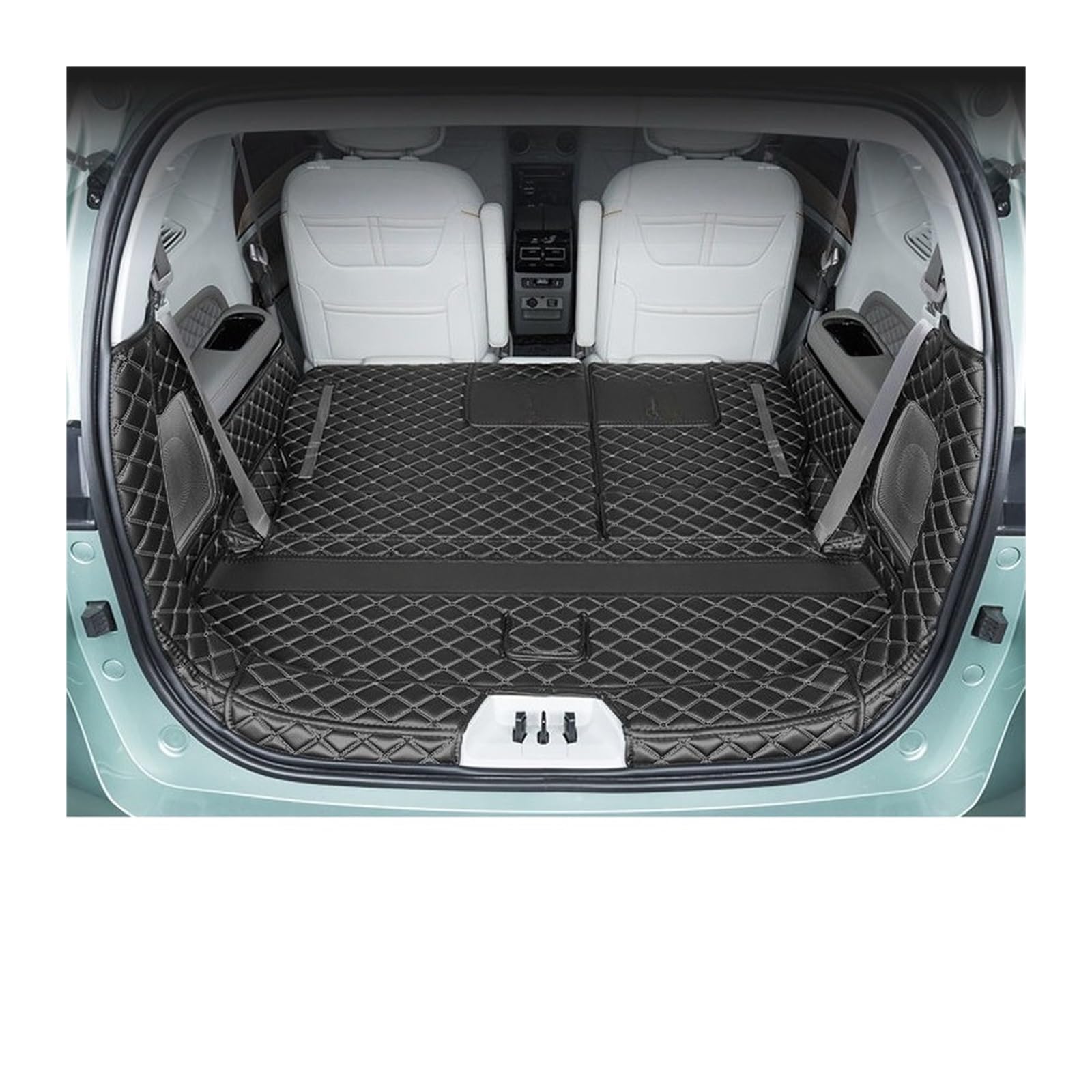 Car Trunk Liner Leder-Kofferraummatte passend für Dongfeng Forthing M4 U-Tour 2024 2025 6-Sitzer Anti-Schmutz-Laderaumabdeckung Kofferraumwanne(Full Set Black) von XFYESL