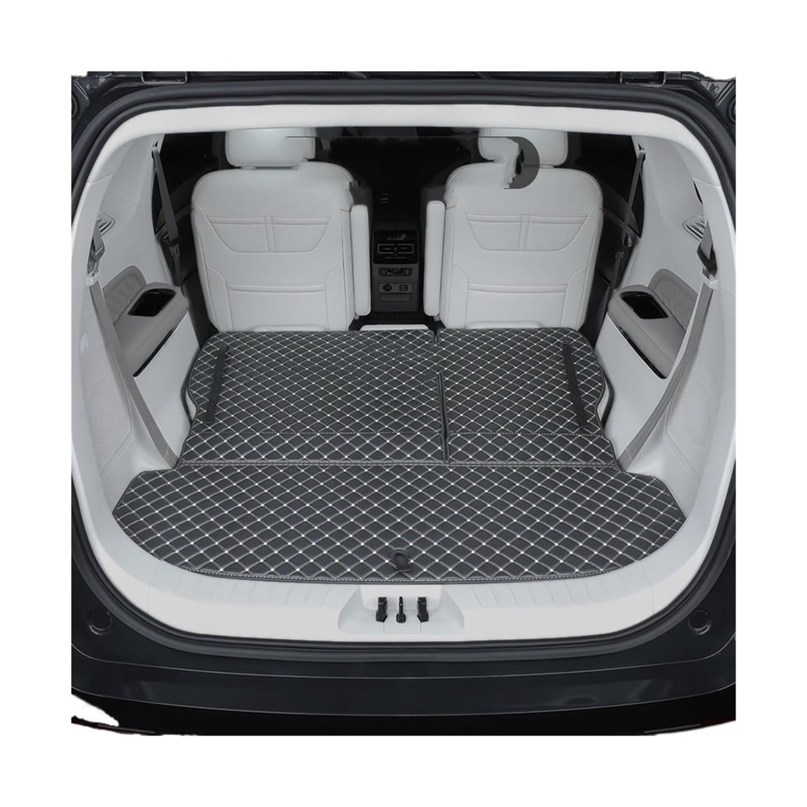 Car Trunk Liner Leder-Kofferraummatte passend für Dongfeng Forthing M4 U-Tour 2024 2025 6-Sitzer Kofferraumwanne(Half Package Black beige) von XFYESL