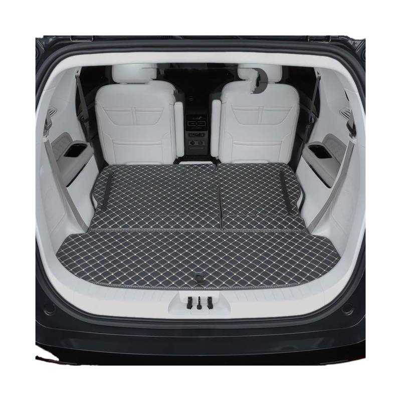 Car Trunk Liner Leder-Kofferraummatte passend für Dongfeng Forthing M4 U-Tour 2024 2025 6-Sitzer Kofferraumwanne(Half Package Black beige) von XFYESL
