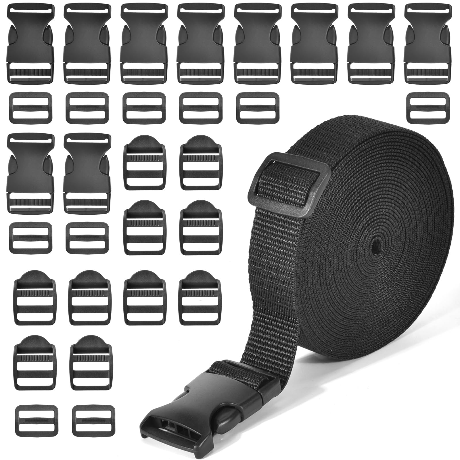 XHTXHT 25mm Nylon Gurtband Set 5M Schwerlast Rucksackgurte mit 30 Schnallen und Verschlüsse, für DIY Camping Koffer Hundegeschirr von XHTXHT