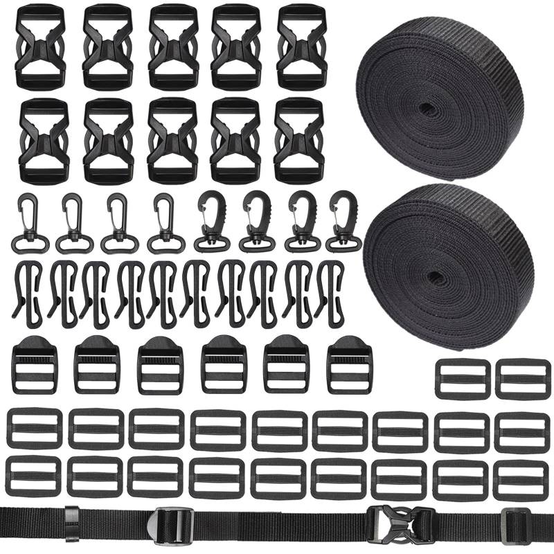 XHTXHT10M Nylon Gurtband 25mm 36 Steckschnallen 8 Drehhaken 10 Gurtband Endclips Robustes Rucksack Schnalle Set für DIY Handwerk Verstellbare mit Schnalle Hochfeste Outdoor Ausrüstung von XHTXHT