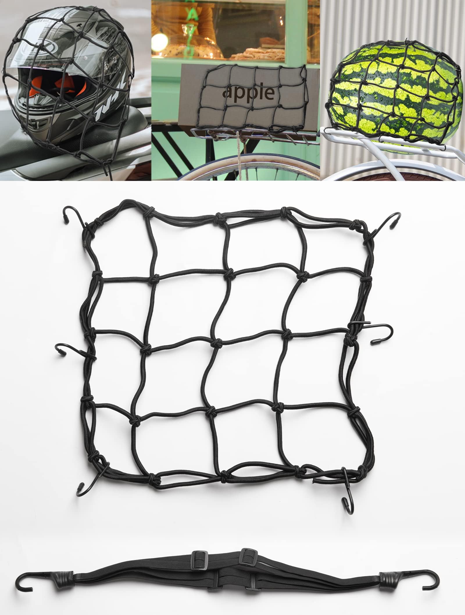Elastisches Gepäcknetz Fahrrad 30 x 30 cm, Bungee Netz mit 6 Haken, Spannnetz Gepäckband, Verstellbar Spanngurt für Motorrad Fahrrad (60–120 cm) von XIANGLONGY