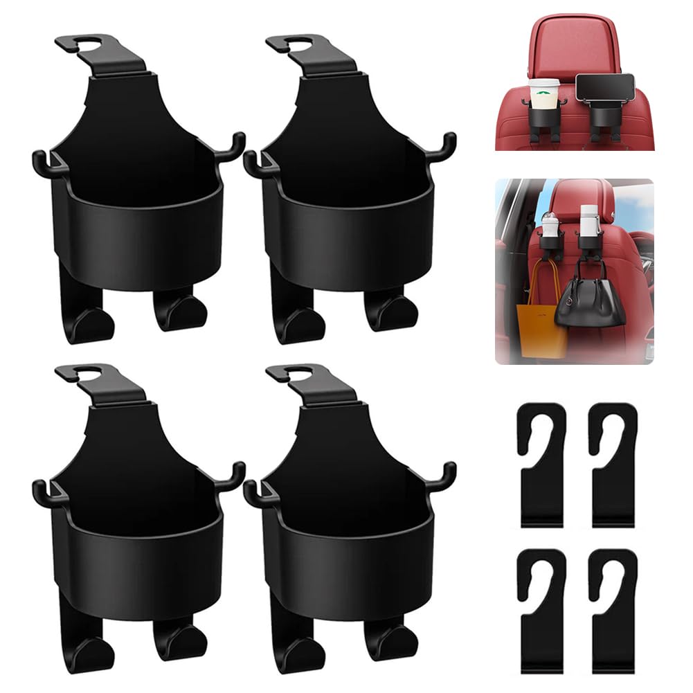 Multifunktionaler Haken für Autositz-Rückenlehne, Sitz-Getränkehalter-Haken für Auto, 2-in-1-Auto-Haken und Rücksitz-Getränkehalter, universeller Auto-Kopfstützen-Haken, für Auto, Auto-Organizer von XIAOBAN