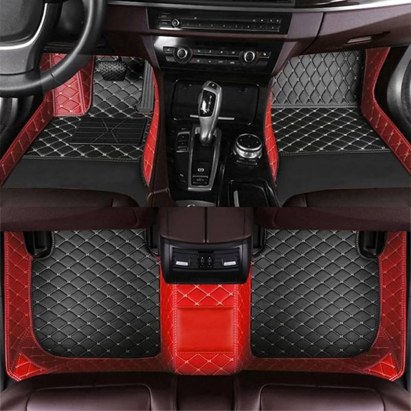 Auto Fußmatten für VW Passat B7 2010-2014,Vollständig mit PU-Leder Überzogene Fussmatten Staubgeschützt rutschfeste Wasserdicht Teppich Bodenverkleidungen,I-Red Black Beige von XIAOTIEC