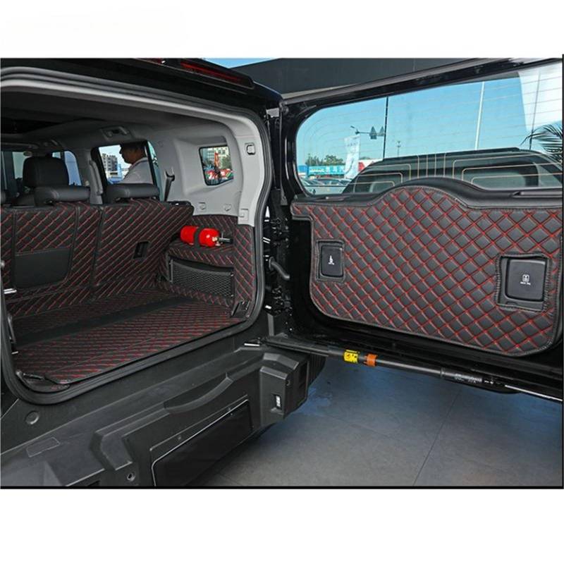 Kofferraummatte Für Jetour T2 Für Reisenden 2023 2024 Stamm Matten Leder Langlebige Cargo-Liner Boot Teppiche Innen Gepäck Volle Abdeckung Kofferraum Schutzmatte(Red 7 Piece) von XIAOYANS