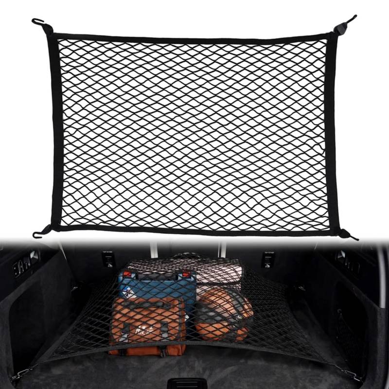 XIAQICA 40x60cm Gepäcknetz Kofferraumnetz Auto Elastische Aufbewahrung Netz für AutoErstreckt Sich auf 120x80cm mit 4 ABS Haken Geeignet für die meisten Autos und Geländefahrzeuge von XIAQICA