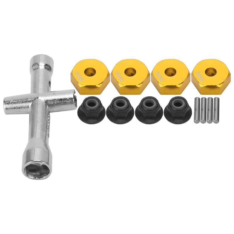 XIASABA 12 mm Rad 5 mm Dicke Sechskantadapter Kreuzschlüssel M4 Nonslip Nut Set für 1/10 RC -Auto (Gold) von XIASABA