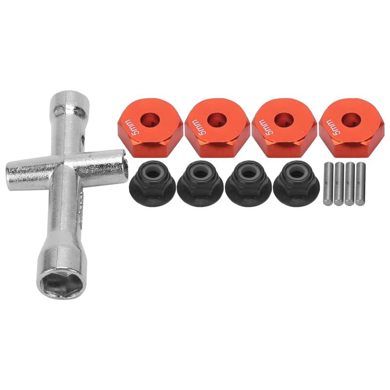 XIASABA 12 mm Rad 5 mm Dicke Sechskantadapter Kreuzschlüssel M4 Nonslip Nut Set für 1/10 RC -Auto (Rot) von XIASABA
