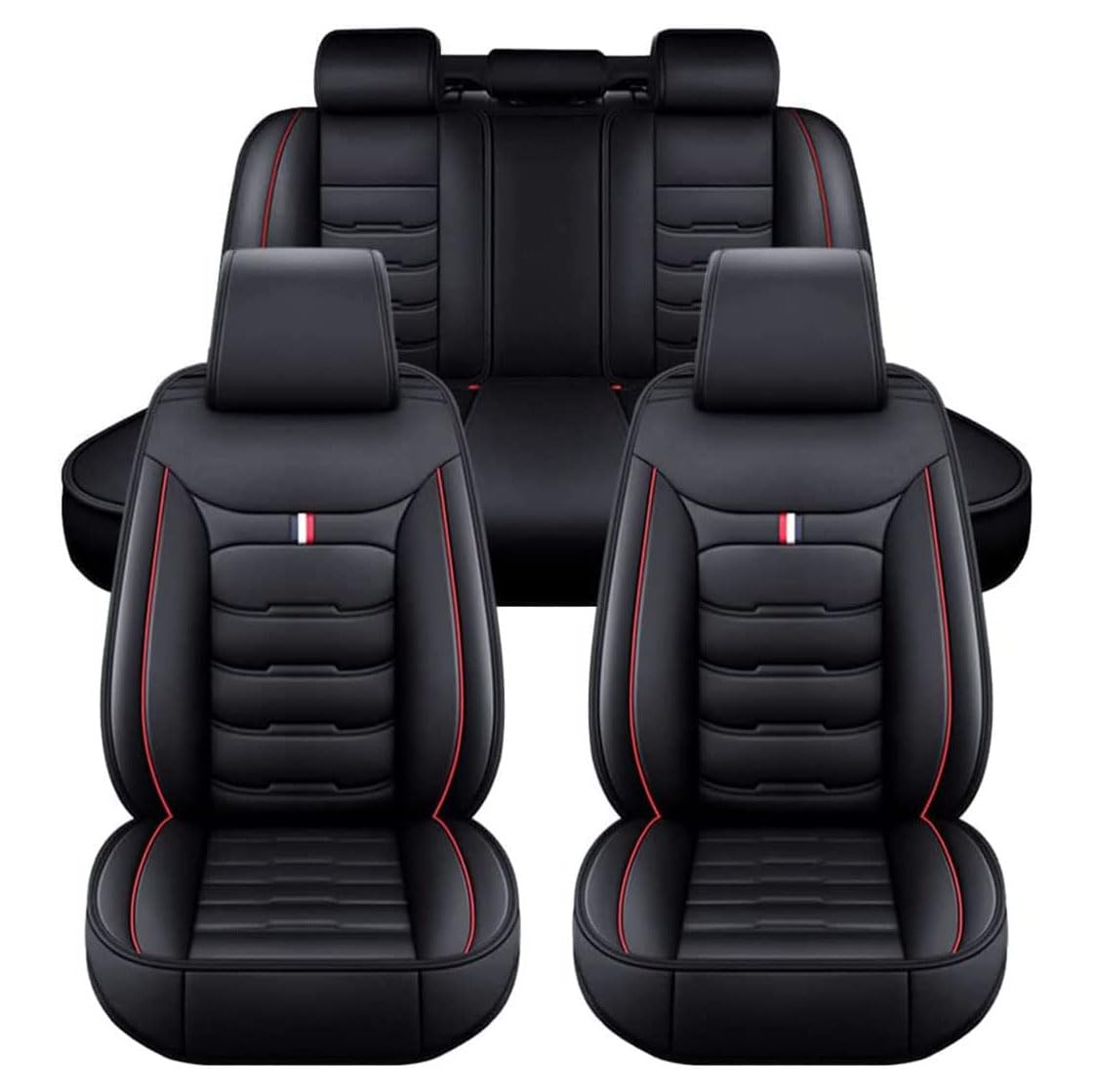 XIBANY Auto Sitzbezüge Sets für Toyota Hilux 7.Generation N25/N2 2005-2015, Leder Autositzbezüge Komplett Sets, Custom Wasserdicht Vorne und Hinten Schonbezüge Sitzschoner,B Black red von XIBANY