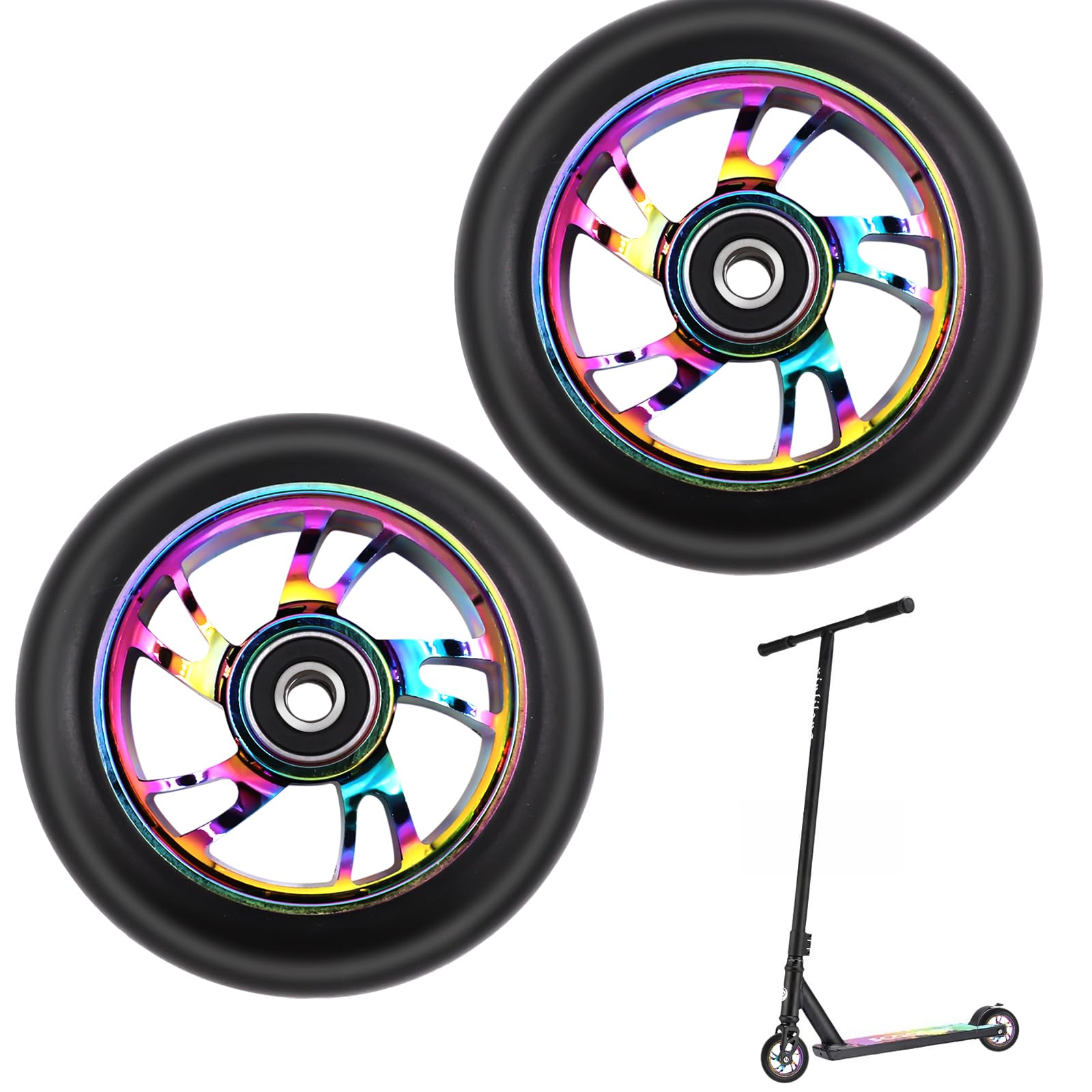 100mm Stunt Scooter Rollen Roller Reifen - Scooter Räder Ersatzräder,Mit Felgen Aus Aluminiumlegierung Und Anti-Blockier-Lager, Scoot and Ride Roller Zubehör für Scooter von XIMKONTER