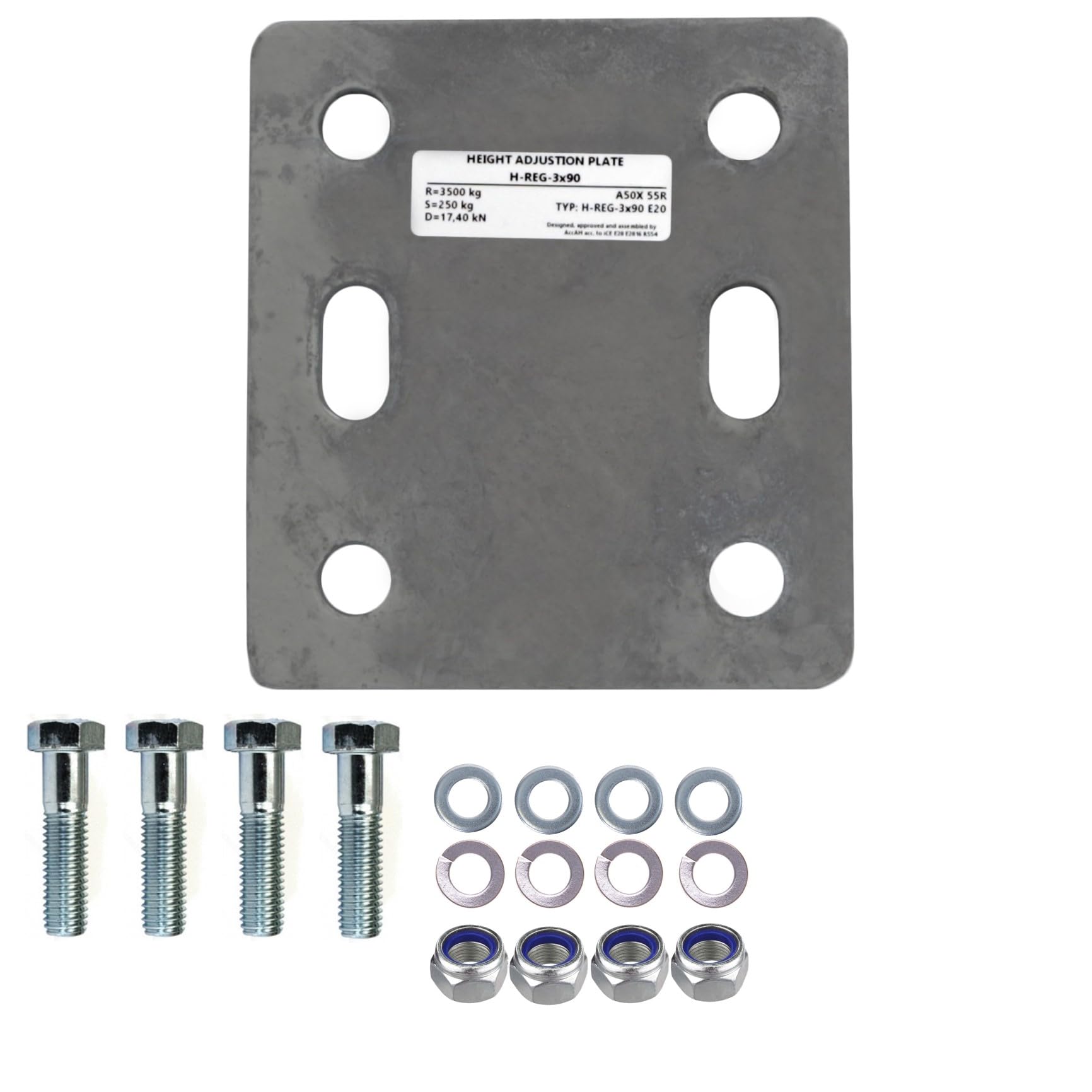XIMPLIO Universelle Adapterplatte zur Höhenverstellung 3x90+4xM16 der Anhängerkupplung für 2-Loch 90 mm AHK-Bock Flanschkugeln. verzinkt (mit 4xM16 Schraubenset) von XIMPLIO