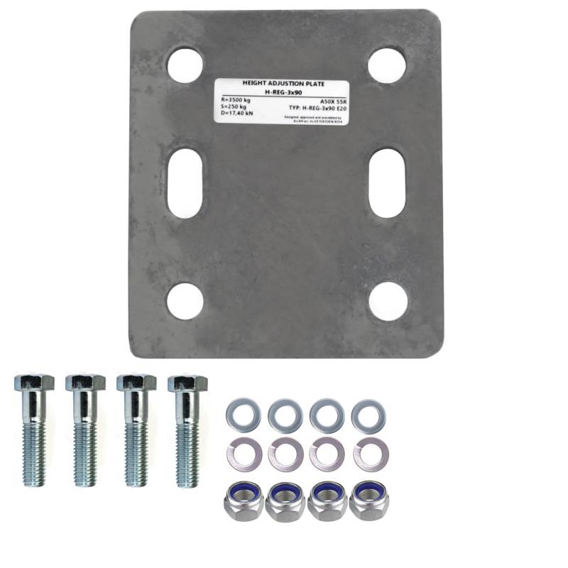 XIMPLIO Universelle Adapterplatte zur Höhenverstellung 3x90+4xM16 der Anhängerkupplung für 2-Loch 90 mm AHK-Bock Flanschkugeln. verzinkt (mit 4xM16 Schraubenset) von XIMPLIO