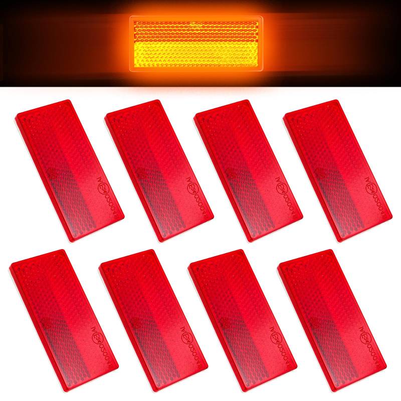 XINFAQAQ 8 Stück Reflektoren Selbstklebend Katzenauge Reflektor Rechteckig Rückstrahler 70 x 30 mm Erhältlich in DREI Farben für Torpfosten Zäune LKW RV Wohnwagen (Rot) von XINFAQAQ