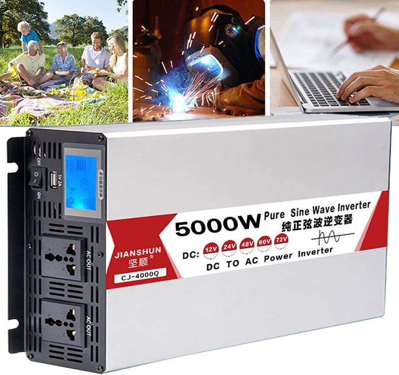 Pure Sine Wave Inverter 4000W 5000W 6000W 8000WReiner Sinus Kfz Wechselrichter DC 12V 24V 36V 48V 60V 72V auf AC 220V 230V 240V Spannungswandler Mit Steckdose LCD Digital Anzeig Konverter (12V,5000W) von XINGSHANG