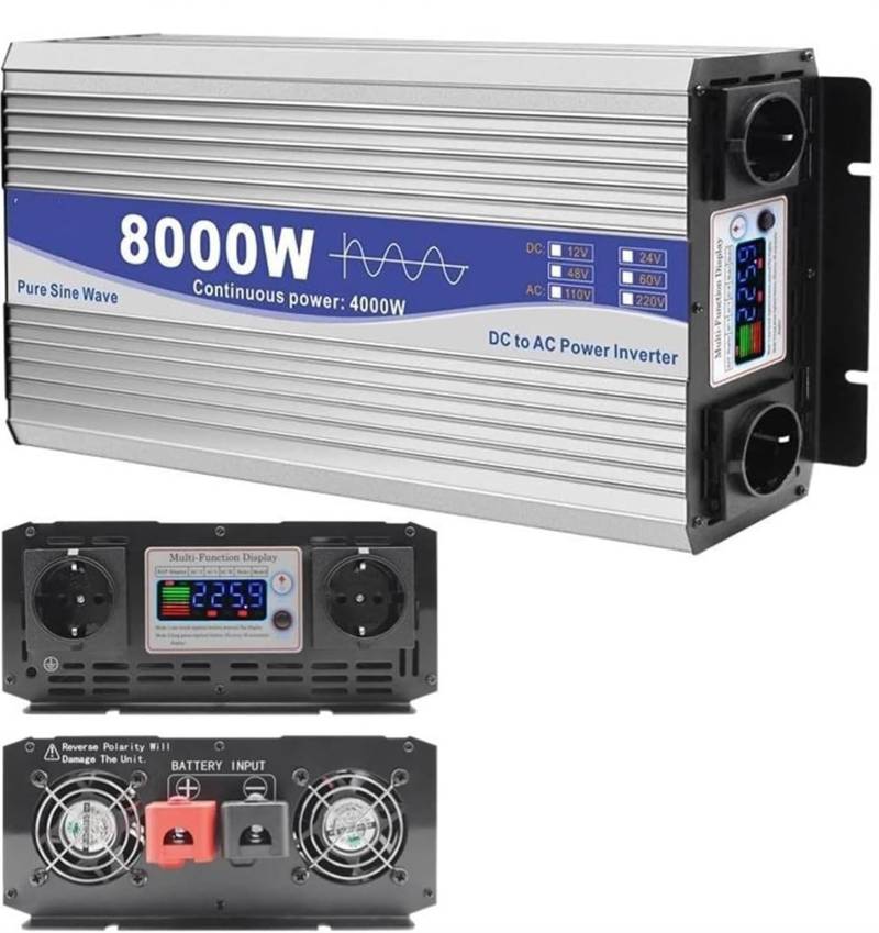Wechselrichter 6000W 8000W 12000W Reiner Sinus Spannungswandler DC 12V 24V 48V 60V 72V auf 220V 230V 240V AC Inverter KFZ Umwandler Stromwandler Konverter mit LED,Steckdose(8000W,48Vto220V) von XINGSHANG