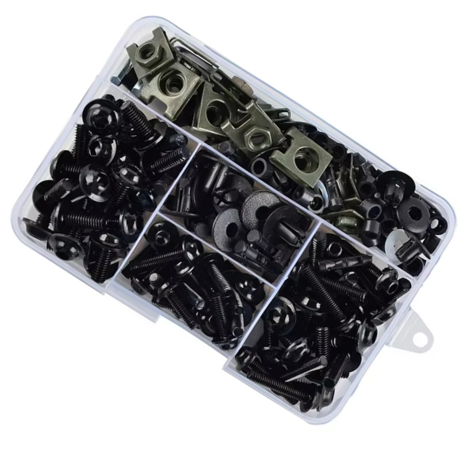 XINWELZ Motorrad Muttern Kompatibel Mit 195-teiliges Motorradzubehör Aluminium-Verkleidungsschrauben-Schraubensatz, Mutternklammern, Schrauben- Und Mutternsatz(Black) von XINWELZ