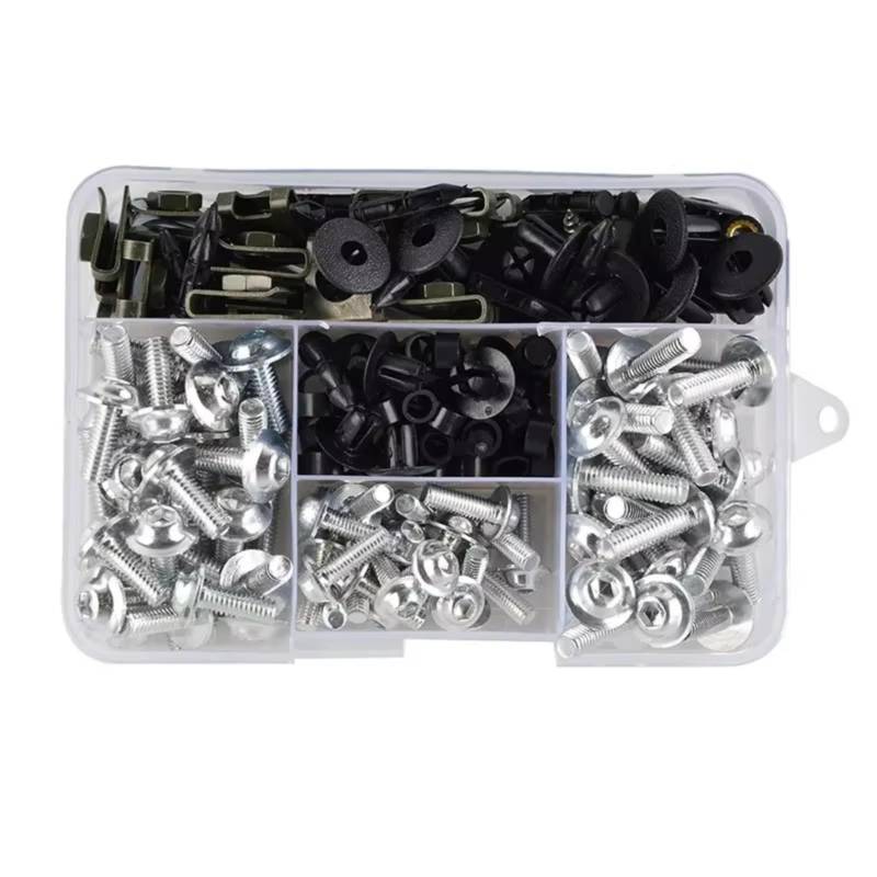 XINWELZ Motorrad Muttern Kompatibel Mit 195-teiliges Motorradzubehör Aluminium-Verkleidungsschrauben-Schraubensatz, Mutternklammern, Schrauben- Und Mutternsatz(Silver) von XINWELZ