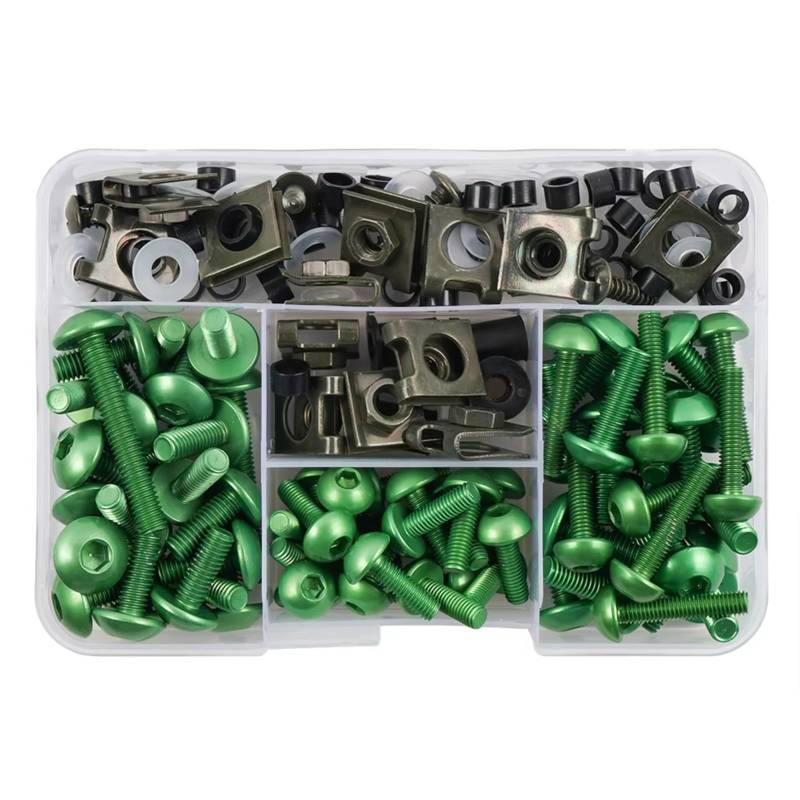 XINWELZ Motorrad Muttern Kompatibel Mit 650 Für Er6n Für Ninja 400 300 Für Z1000sx Verkleidungsschrauben Motorradschrauben Karosserieschrauben Muttern 177-teiliger Motorradschraubensatz(Green) von XINWELZ
