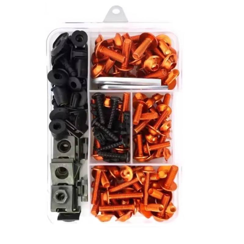 XINWELZ Motorrad Muttern Kompatibel Mit Für Z1000R Für Z1000SX 195-teiliges Schrauben- Und Mutternset Motorradzubehör Verkleidungsschrauben Schraubensatz Mutternklammern(Orange) von XINWELZ