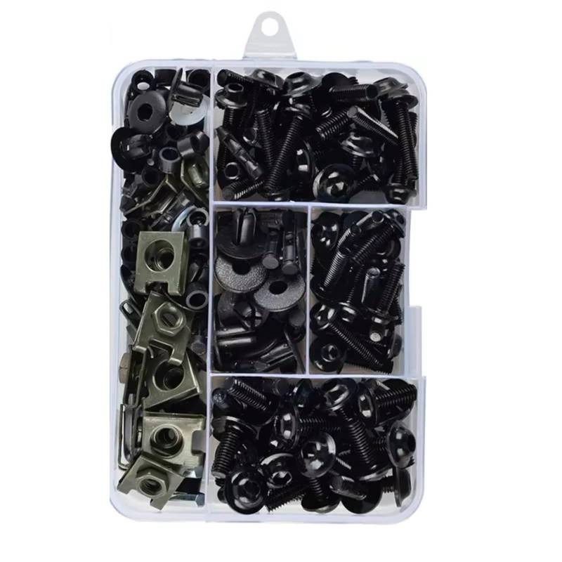 XINWELZ Motorrad Muttern Kompatibel Mit Für Z650 Für Z750 Für Z800 195-teiliges Motorrad-Verkleidungsschrauben-Set, Schrauben-Set, Muttern-Clips(Black) von XINWELZ