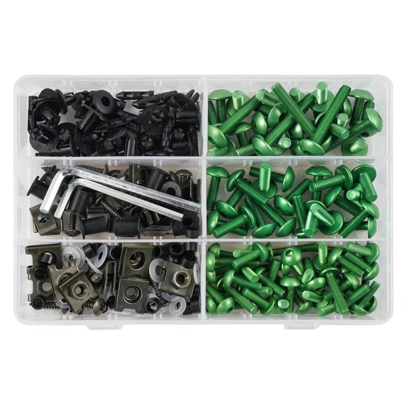 XINWELZ Motorrad Muttern Kompatibel Mit Kawasaki-Motorradschrauben, Motorrad-Verkleidungsschrauben-Set, Befestigungsklammern, 253 Stück(Green) von XINWELZ