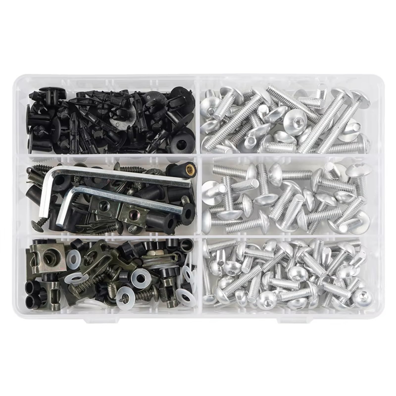 XINWELZ Motorrad Muttern Kompatibel Mit Kawasaki-Motorradschrauben, Motorrad-Verkleidungsschrauben-Set, Befestigungsklammern, 253 Stück(Silver) von XINWELZ
