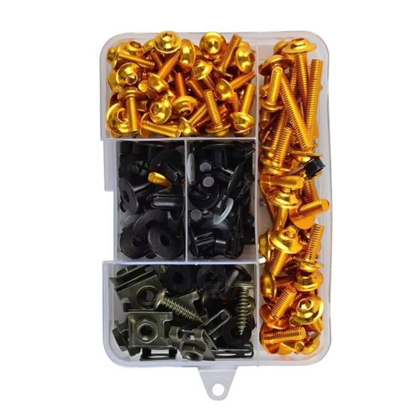 XINWELZ Motorrad Muttern Kompatibel Mit Tenere 7 T700 Für XTZ700 Für Tracer 9 9gt 900 GT 195-teiliges Motorrad-Verkleidungs-Aluminium-Schrauben-Set, Muttern-Clips(Yellow) von XINWELZ