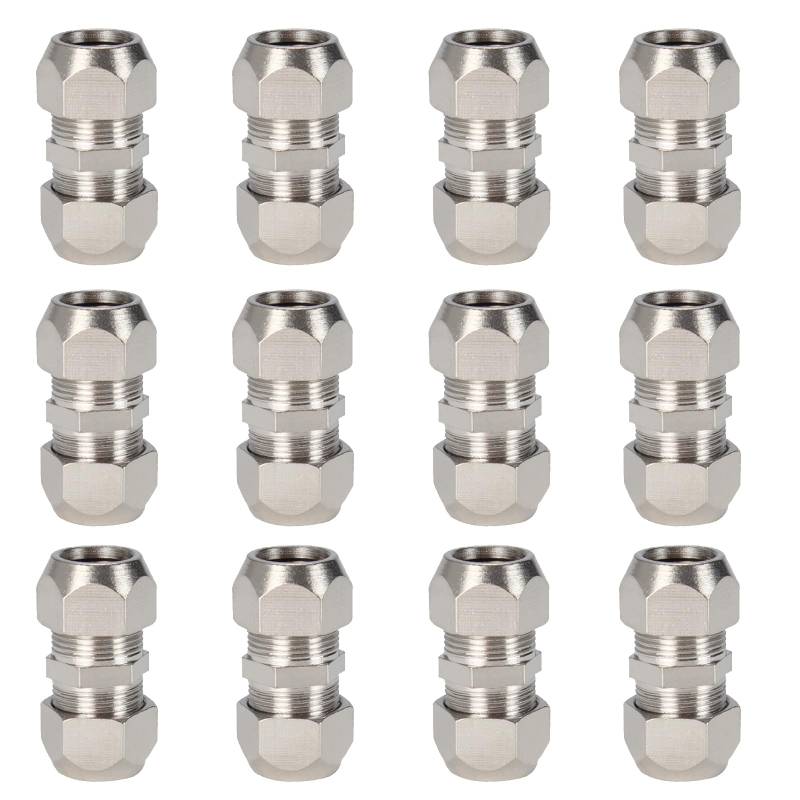 12 Stück 10mm Bremsleitungsverbinder Universal-Bremsrohr Kupfer Bremsleitungsverbinder Ohne Bördeln Schneidringverschraubung für Bremskabel , Einsetzbar für Rohrleitungen, Luftkompressoren von XIONGXIAOZHI
