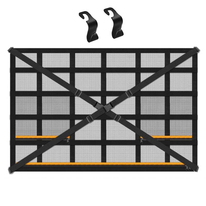 Gepäcknetz Auto 90x65cm Kofferraum Netz Universal Autodach Gepäcknetz Decke Gepäcknetz Wohnmobil Mit Verstellbare Kreuzgurte Und 3 Unabhängige Reißverschlusstaschen Für Kleinwagen,Vans, Jeep von XIONGXIAOZHI