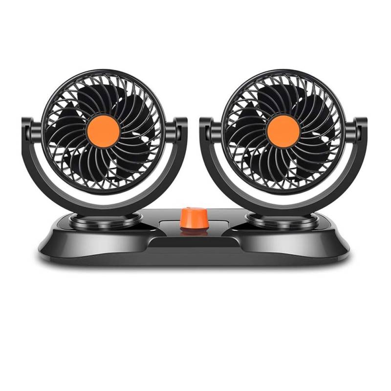 XISEDO Doppellüfter 24 Volt Ventilator,Auto Kfz Lüfter mit 2 Geschwindigkeiten und 360-Grad-Drehung Doppellüfter Einstellbare Ventilatoren (24V Orange) von XISEDO