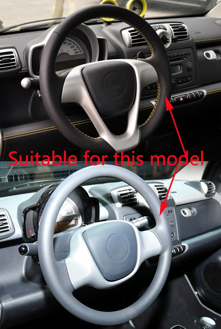 XIXOJHCL Lenkradbezug Mikrofaser Leder Auto für Smart Fortwo 451 Coupe 2007-2014 Atmungsaktiv Lenkradschutz Anti-Rutsch Lenkradhülle für Sommer Winter Auto Zubehör Innenraum Schwarz(A) von XIXOJHCL