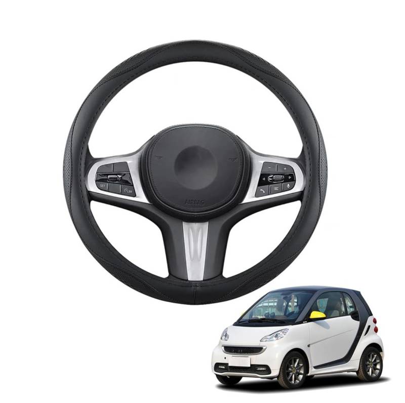 XIXOJHCL Lenkradbezug Mikrofaser Leder Auto für Smart Fortwo 451 Coupe 2007-2014 Atmungsaktiv Lenkradschutz Anti-Rutsch Lenkradhülle für Sommer Winter Auto Zubehör Innenraum Schwarz(B) von XIXOJHCL